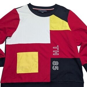 Tommy Hilfiger Mens Colorblock Crewneck Sweatshirt Red Yellow Navy